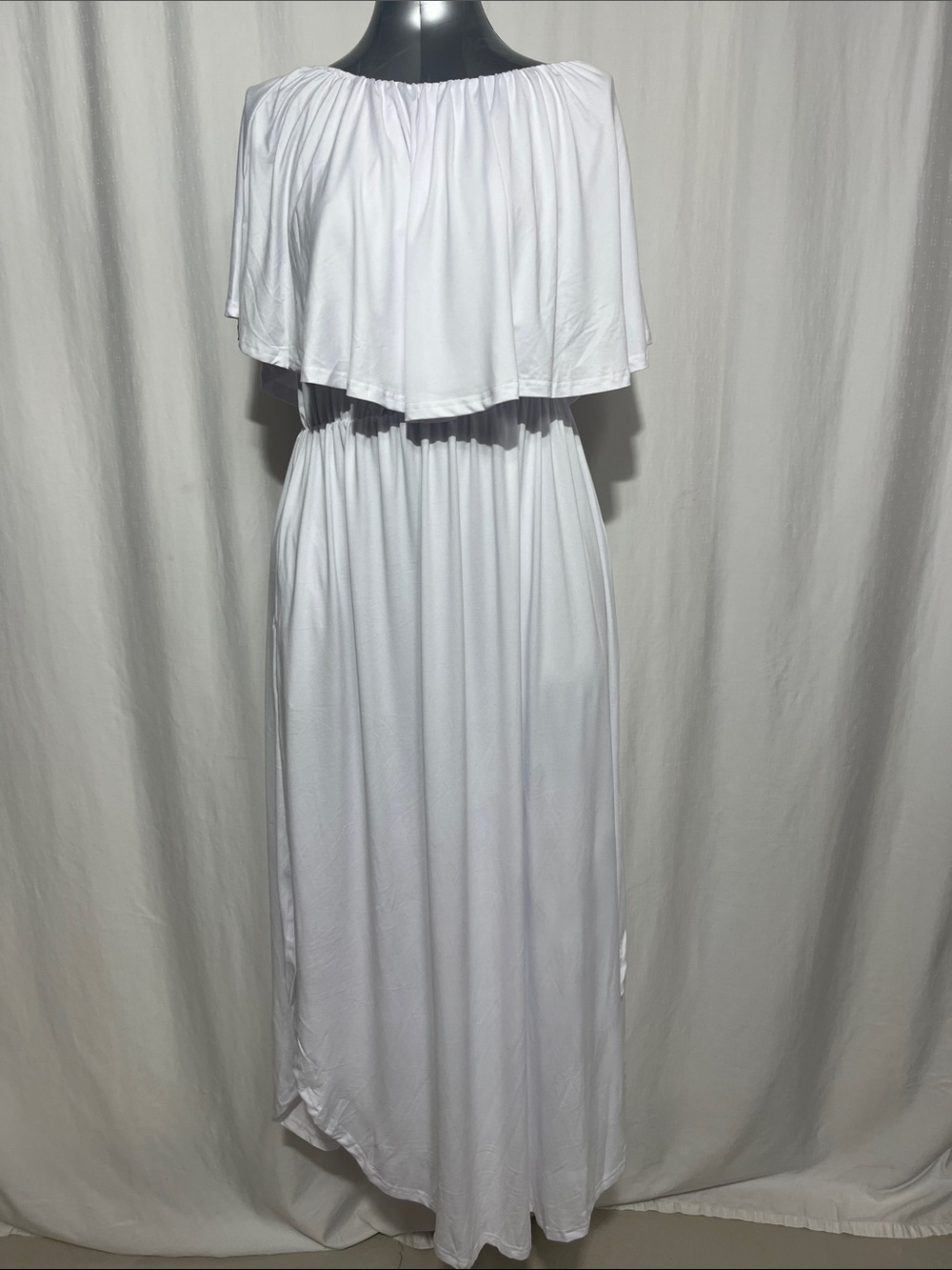 Off-Shoulder White Maxi Dress with Elastic Waist plus size two XL vacation party